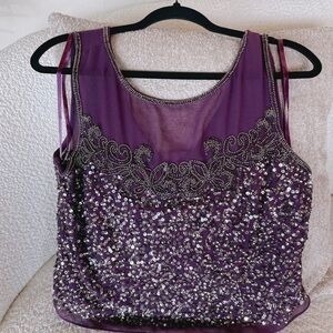 Vintage Jacques Vert Purple Beaded Sleeveless Women’s Top